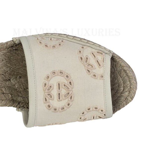 GUCCI SHOES WEDGE ESPADRILLES GG EYELET DAMITA WRAP AROUND sz 38 8 - Picture 12 of 15